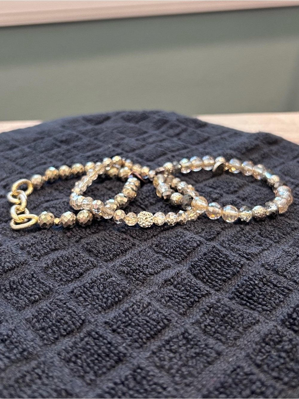 Erimish Set of 3 Bracelets Gold Beaded Stretchy Stackable Jewelry Set for Women - Picture 3 of 4